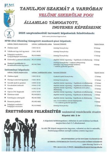 2025 szeptemberétől tervezett képzéseink felnőtteknek